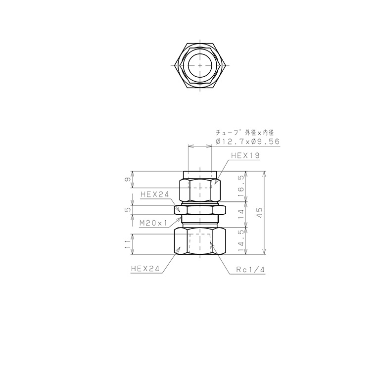 Bản vẽ kỹ thuật Đầu Ngạnh Nối Ống Có Đai Ốc Xiết Dạng Lắp Vách Ren Trong Pisco NSMF1/2-02