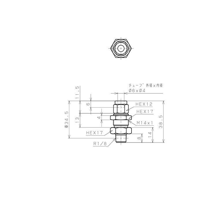 Bản vẽ kỹ thuật Đầu Ngạnh Nối Ống Có Đai Ốc Xiết Dạng Lắp Vách Ren Ngoài Pisco NSMC0640-01-TP