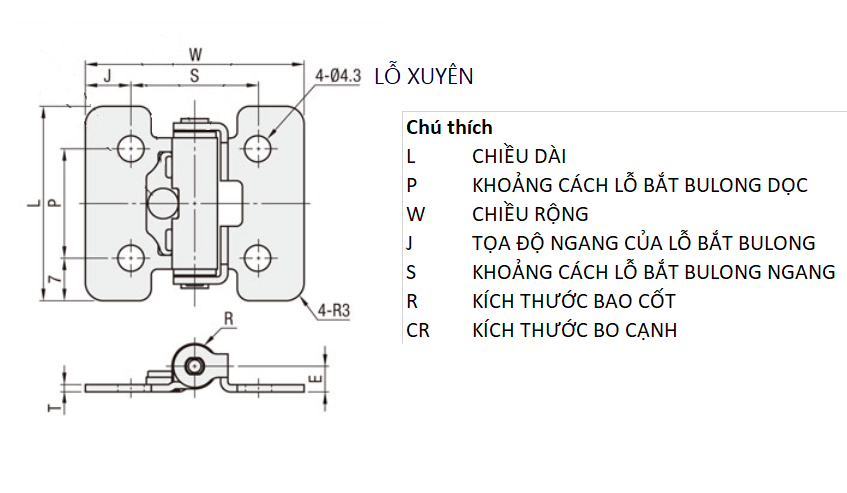 Bản vẽ kỹ thuật Bản Lề Lò Xo Moment Xoắn Inox 304 (HHPT3) L 32 mm