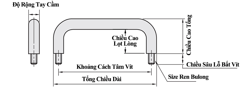 Bản vẽ kỹ thuật Tay Nắm Cửa Chữ U Thép Mạ Chrome Phi 8 mm x L 100 mm (C-UWANM8-100-40)