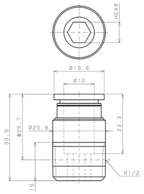Bản vẽ kỹ thuật Đầu Nối Nhanh Khí Nén Thẳng Phi 12mm Ren Ngoài R1/2 Pisco POC12-04