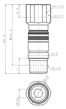 Bản vẽ kỹ thuật Bộ Đầu Ngạnh Nối Ống Dẫn Điều Khiển Nhiệt Độ Khuôn Đúc Dạng Thẳng Ren Trong Pisco AKC08-02F02