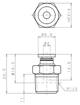 Bản vẽ kỹ thuật Đầu Nối Nhanh Khí Nén Dạng Thẳng Thân Lục Giác Ren Ngoài Pisco PC4-02