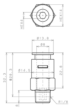 Bản vẽ kỹ thuật Đầu Nối Nhanh Khí Nén Dạng Thẳng Thân Lục Giác Ren Ngoài Pisco APC8-01-E