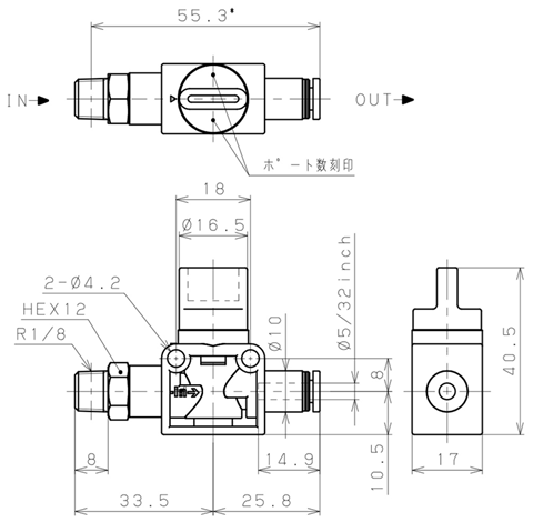 Bản vẽ kỹ thuật Van Tay Khí Nén Pisco HV01-5/32-2