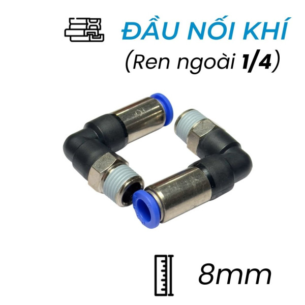 Đầu Nối Nhanh Khí Nén Cong Tự Ngắt Ø8mm - Ren Ngoài 1/4" CDC SPL 0802 (Màu Đen)