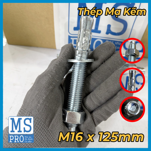 Tắc Kê Nở 3 Cánh Thép Mạ Kẽm M16x125
