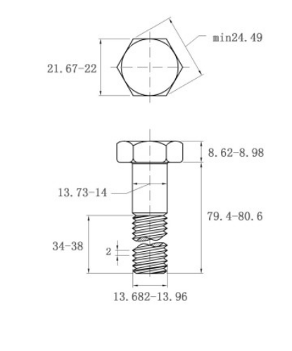 Bản vẽ kỹ thuật Bulong Nhúng Nóng 8.8 DIN931 M14x80 Ren Lửng