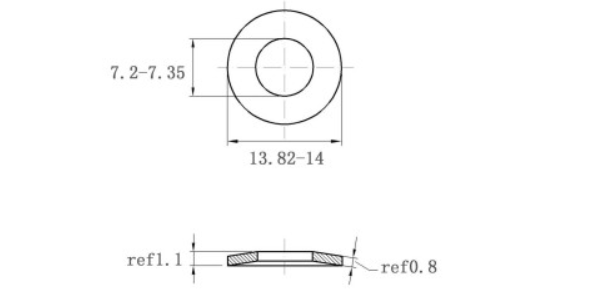 Bản vẽ kỹ thuật Lông Đền Lò Xo Đĩa Thép Đen DIN2093 M7 (7.2x14x0.8)