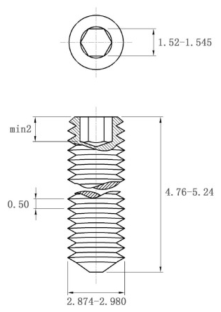 Bản vẽ kỹ thuật Vít Trí Đuôi Nhọn Thép Đen 10.9 DIN914 M3x5