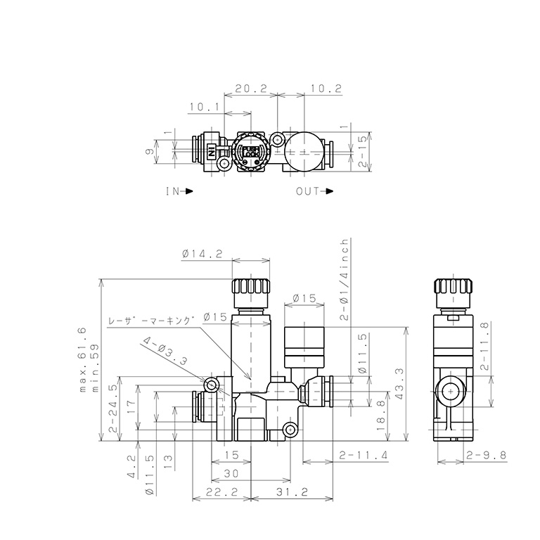 Bản vẽ kỹ thuật Van Chỉnh Áp Suất Khí Nén Loại Khóa Đẩy Pisco RVUMP1/4-1/4