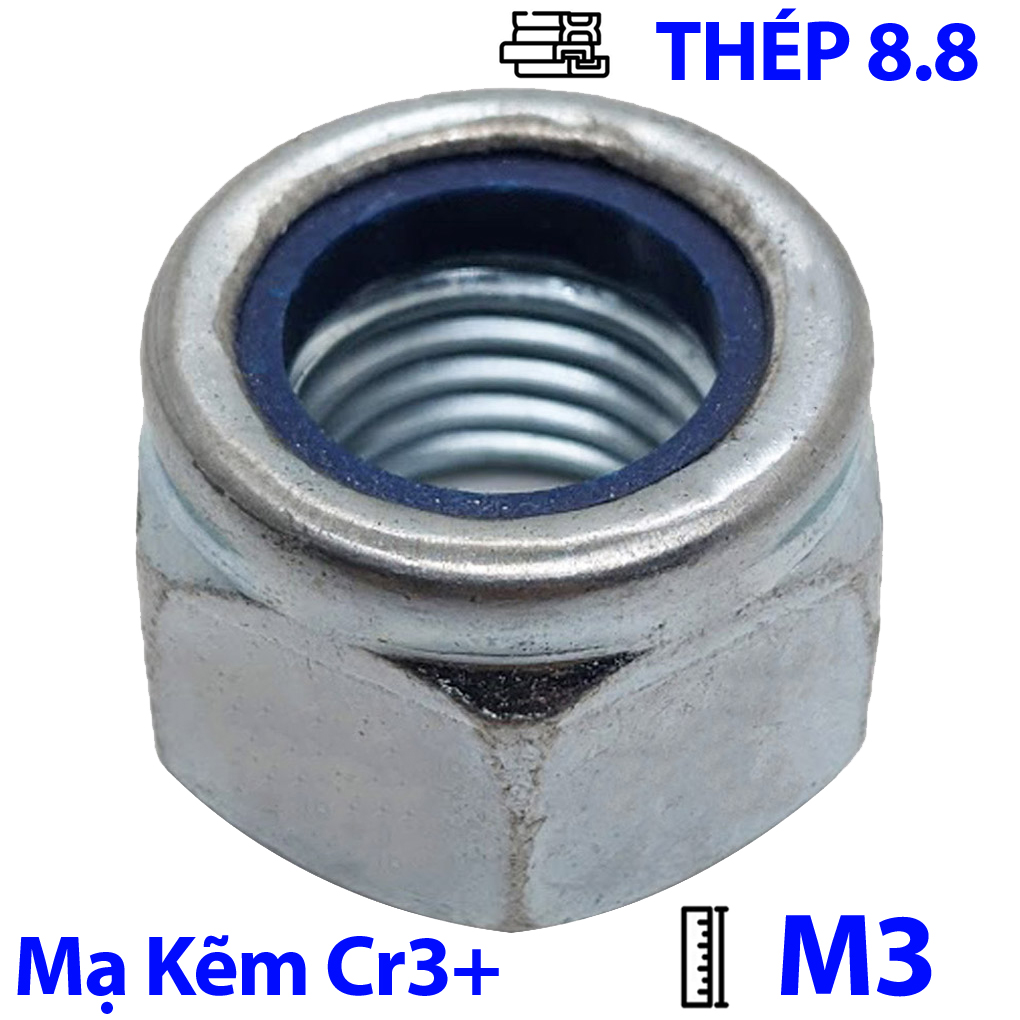 Tán Keo Thép Mạ Kẽm Trắng Cr3+ 8.8 DIN985 M3