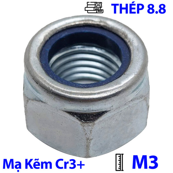 Tán Keo Thép Mạ Kẽm Trắng Cr3+ 8.8 DIN985 M3
