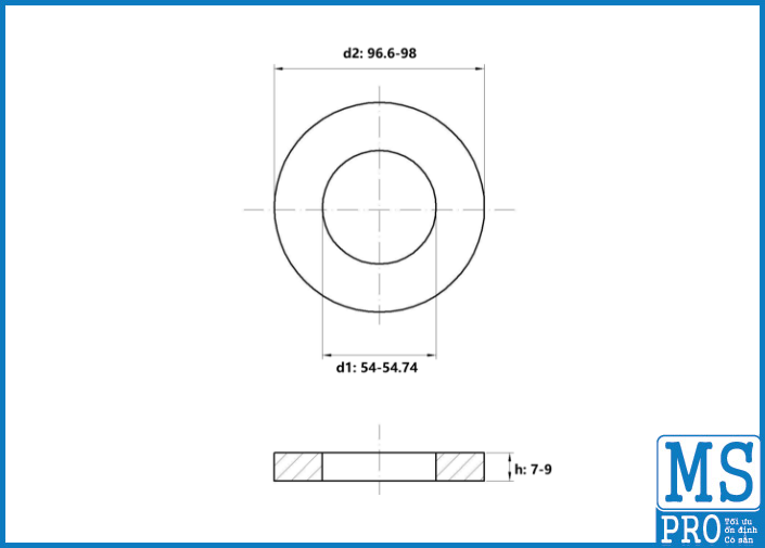 Bản vẽ kỹ thuật Lông Đền Phẳng Inox 304 DIN125 M52
