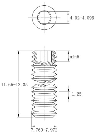 Bản vẽ kỹ thuật Vít Trí Đuôi Bằng Inox 304 DIN913 M8x12