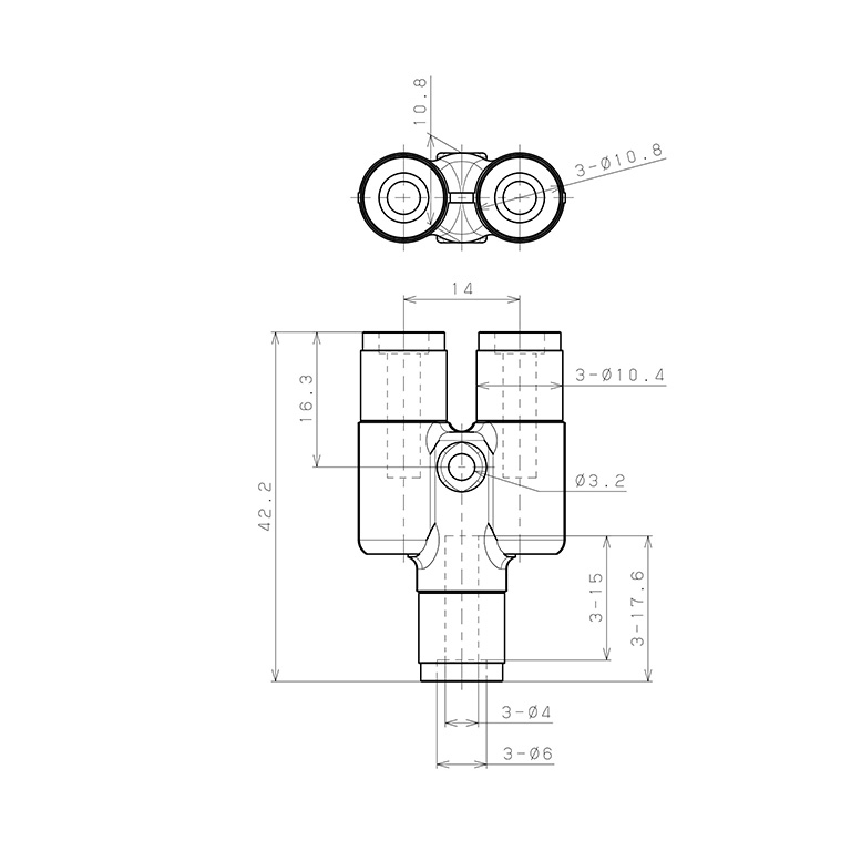 Bản vẽ kỹ thuật Đầu Nối Nhanh Khí Nén Chữ Y Pisco KY4