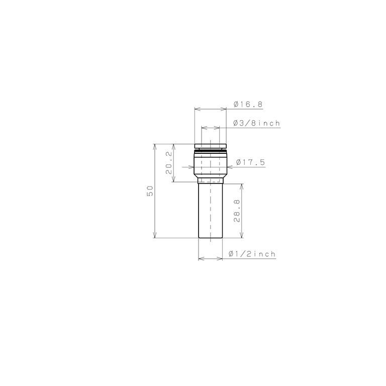 Bản vẽ kỹ thuật Đầu Nối Nhanh Khí Nén Giữa Ống Khí Và Fitting Dạng Nối Giảm Pisco PGJ1/2-3/8