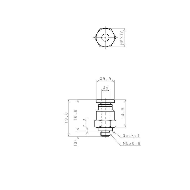 Bản vẽ kỹ thuật Đầu Nối Nhanh Khí Nén Dạng Thẳng Thân Lục Giác Ren Ngoài Pisco PC4-M5-C