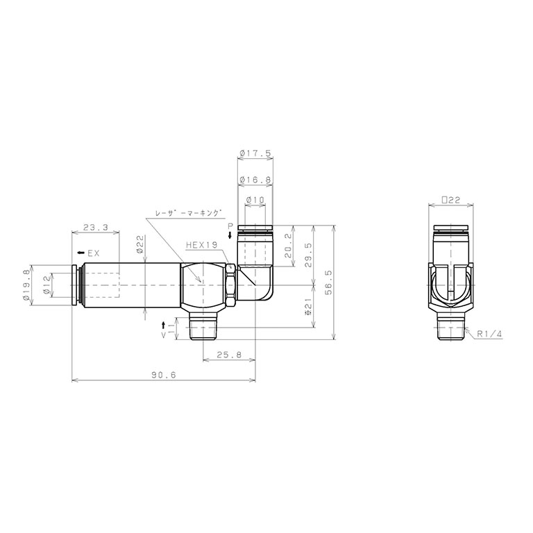 Bản vẽ kỹ thuật Bộ Tạo Chân Không Dòng VM - VC (-S3 Spec.) Pisco VCL20-0210LJ-S3