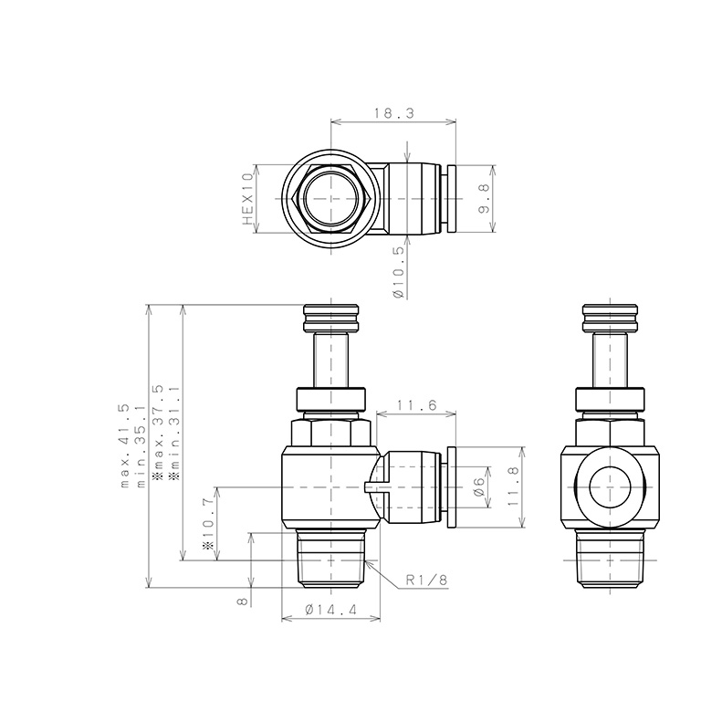 Bản vẽ kỹ thuật Van Tiết Lưu Khí Nén Chân Kim Pisco JNC6-01-C