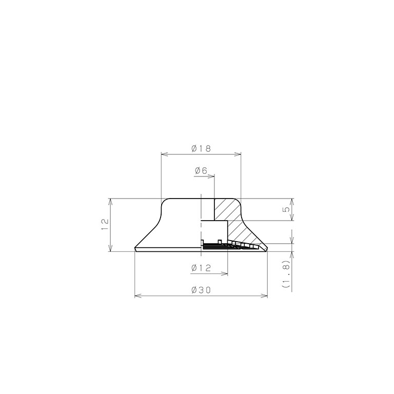 Bản vẽ kỹ thuật Đầu Hút Chân Không, Cao Su Nitrile Chịu Dầu,  O.D 30 mm, Pisco VP30KNH