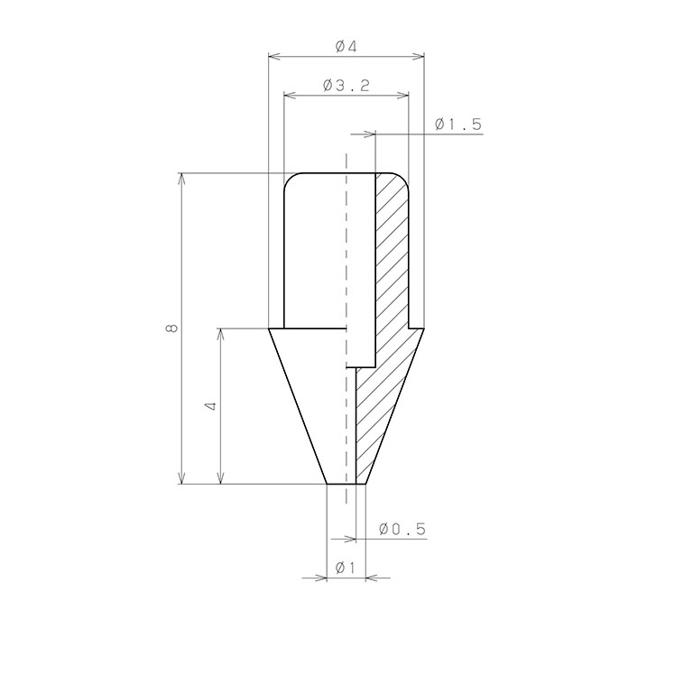 Bản vẽ kỹ thuật Đầu Nấm Hút Chân Không, Cao Su Nitrile Dẫn Điện (Điện Trở Thấp), O.D 1 mm, Pisco VP1RNE