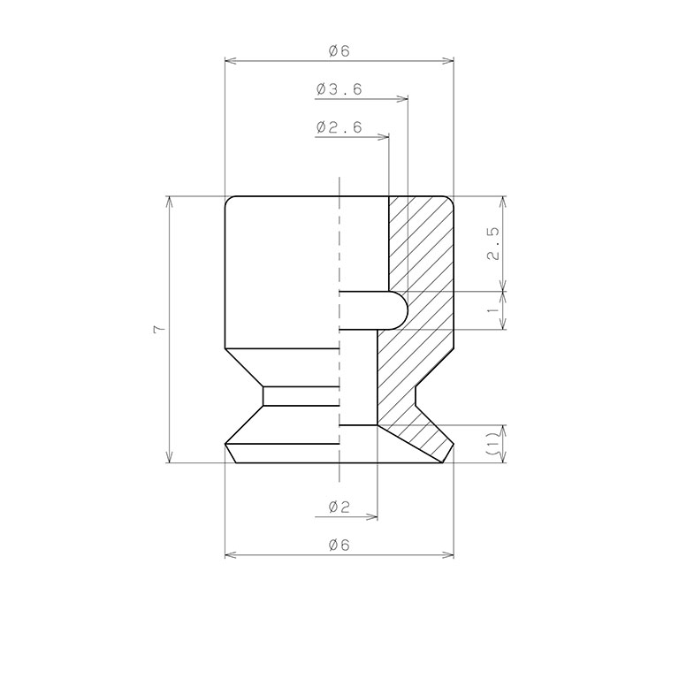 Bản vẽ kỹ thuật Đầu Nấm Hút Chân Không, Cao Su Fluoro, O.D 6 mm, Pisco VP6RF
