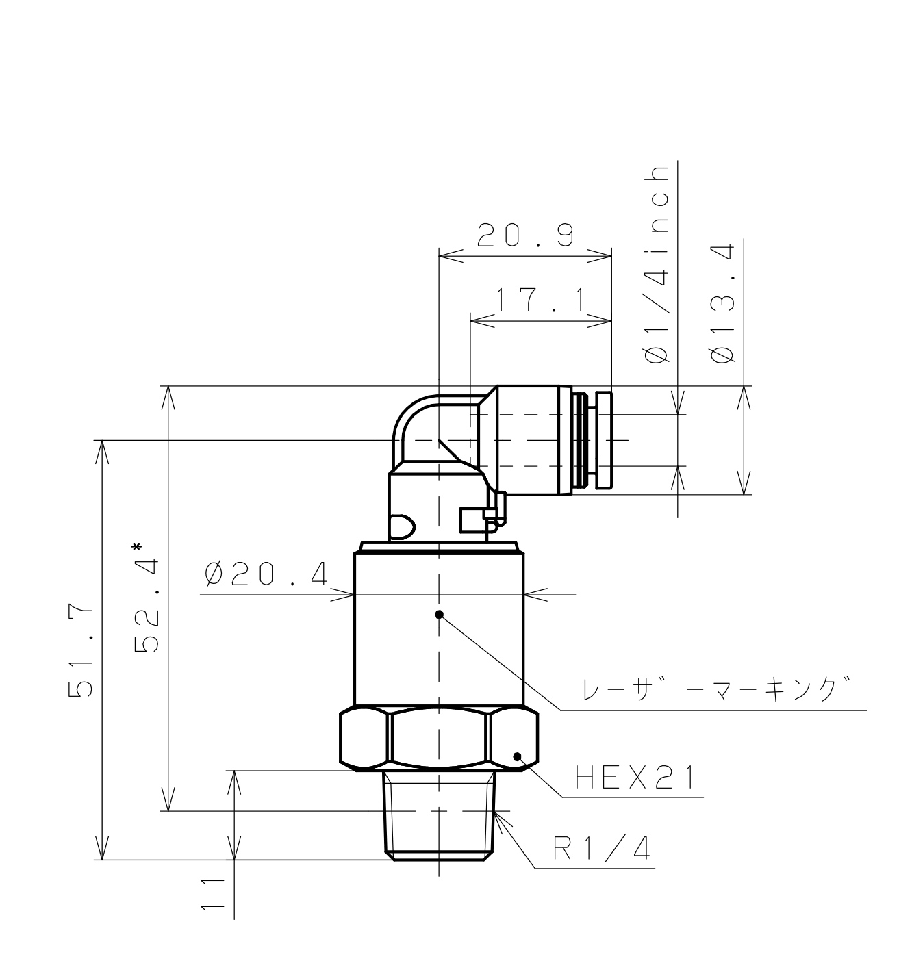 Bản vẽ kỹ thuật Đầu Nối Nhanh Khí Nén Dạng Thẳng Ren Ngoài Có Khớp Xoay Pisco RWL1/4-02SUS-F