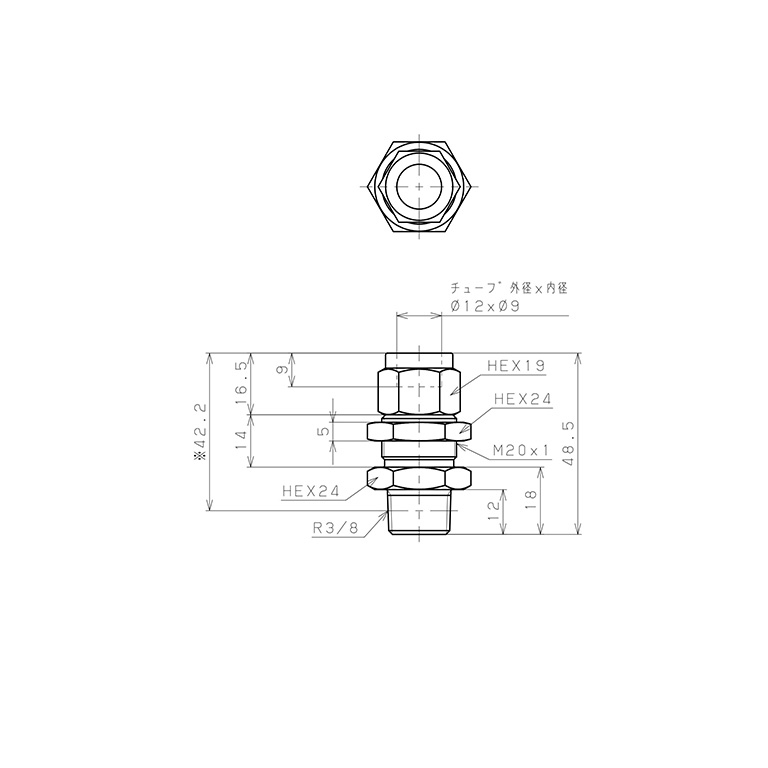 Bản vẽ kỹ thuật Đầu Ngạnh Nối Ống Có Đai Ốc Xiết Dạng Lắp Vách Ren Ngoài Pisco NSMC1290-03