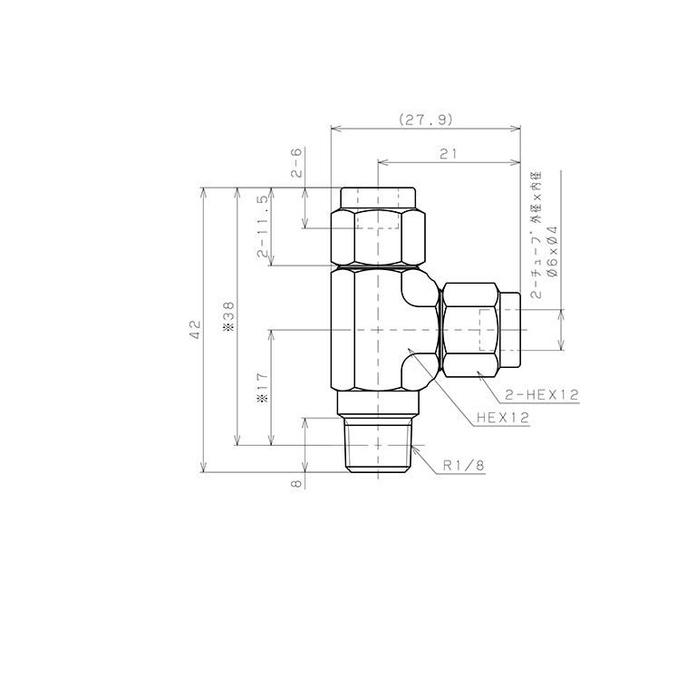 Bản vẽ kỹ thuật Đầu Ngạnh Nối Ống Có Đai Ốc Xiết Dạng Chữ T Ren Ngoài Pisco NSD0640-01-TP