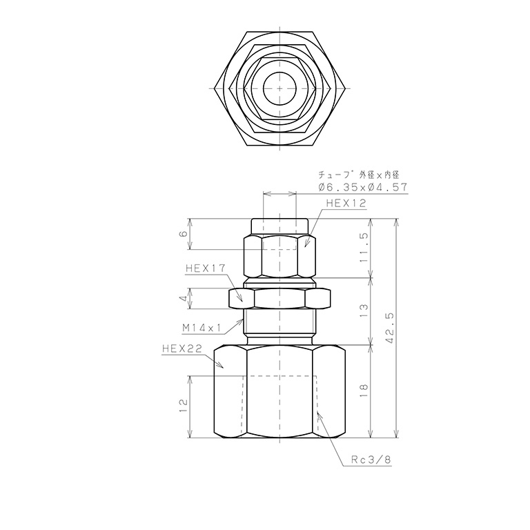 Bản vẽ kỹ thuật Đầu Ngạnh Nối Ống Có Đai Ốc Xiết Dạng Lắp Vách Ren Trong Pisco NSMF1/4-03