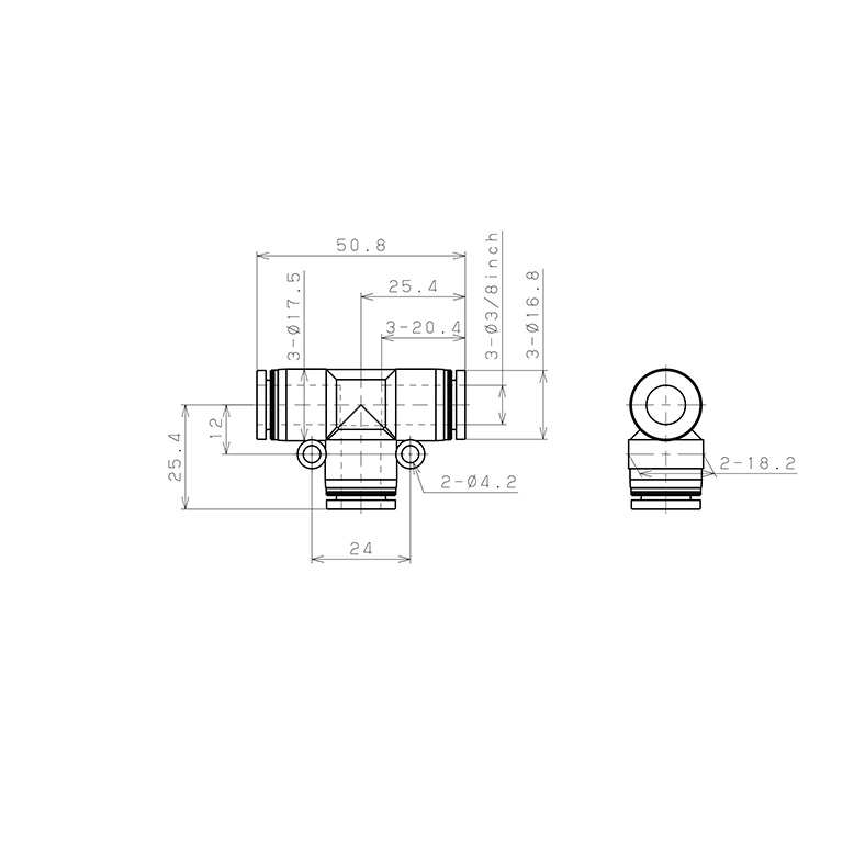 Bản vẽ kỹ thuật Đầu Nối Nhanh Khí Nén Chữ T Pisco PPE3/8-HN
