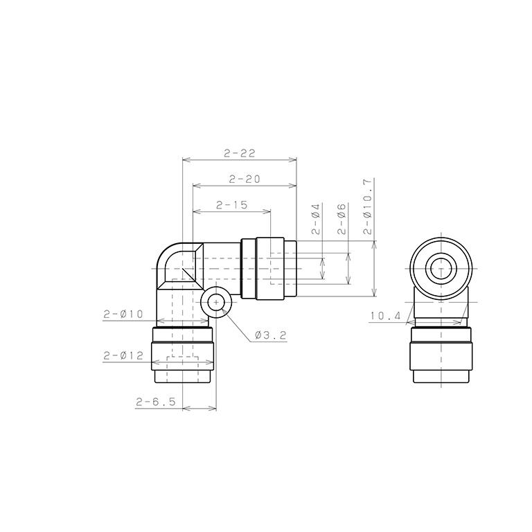 Bản vẽ kỹ thuật Đầu Nối Nhanh Khí Nén Cong 90° Pisco PV4V-0