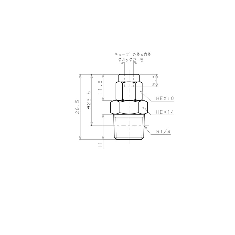 Bản vẽ kỹ thuật Đầu Ngạnh Nối Ống Có Đai Ốc Xiết Dạng Thẳng Thân Lục Giác Ren Ngoài Pisco NSC0425-02-TP
