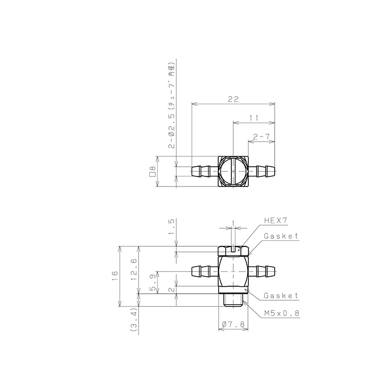 Bản vẽ kỹ thuật Đầu Ngạnh Nối Ống Dạng Chữ T Đầu Lục Giác Ren Ngoài Pisco LB-0425-M5-C