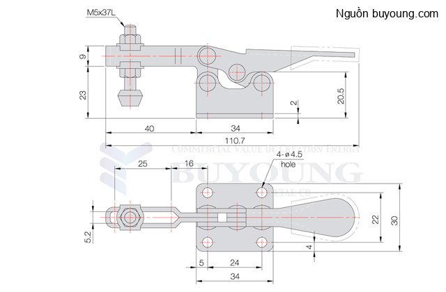 Bản vẽ kỹ thuật Kẹp Định Vị Thép Không Gỉ (60KG) Buyoung 006-21FS