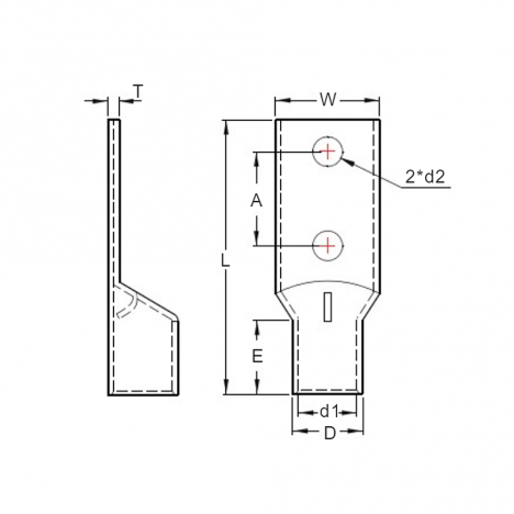 Bản vẽ kỹ thuật Đầu Cosse Đồng Trần 400 mm2 KST TLAPH400-2A12