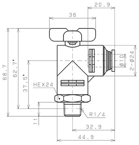 Bản vẽ kỹ thuật Van Bi Khí Nén Inox 304 Pisco BVLC60-1002SUS