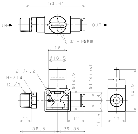 Bản vẽ kỹ thuật Van Tay Khí Nén Pisco HV02-1/4W