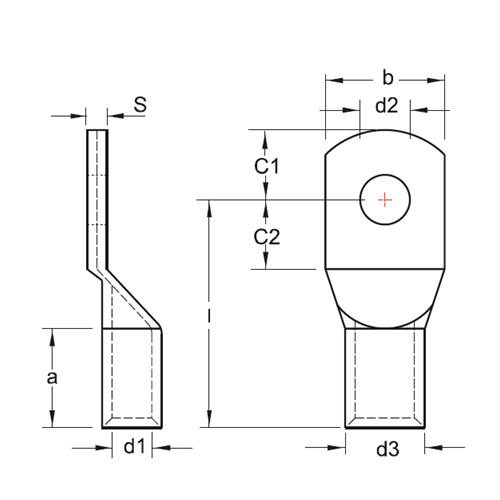 Bản vẽ kỹ thuật Đầu Cosse Đồng Trần 95mm2 KST TLK95-8