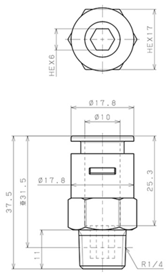 Bản vẽ kỹ thuật Đầu Nối Nhanh Khí Nén Dạng Thẳng Thân Lục Giác Ren Ngoài Pisco APC10-02-N-TP