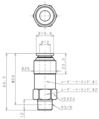 Bản vẽ kỹ thuật Van Khí Nén Một Chiều  Pisco CVC12-03B
