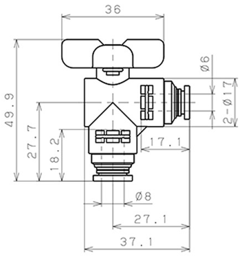 Bản vẽ kỹ thuật Van Bi Khí Nén Inox 304 Pisco BVLG20-0608SUS