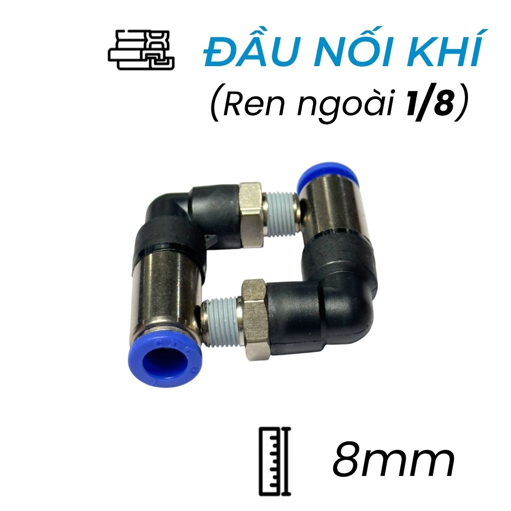 Đầu Nối Nhanh Khí Nén Cong Tự Ngắt Ø8mm - Ren Ngoài 1/8" CDC SPL 0801 (Màu Đen)