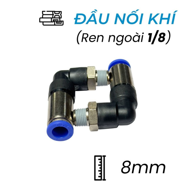 Đầu Nối Nhanh Khí Nén Cong Tự Ngắt Ø8mm - Ren Ngoài 1/8" CDC SPL 0801 (Màu Đen)