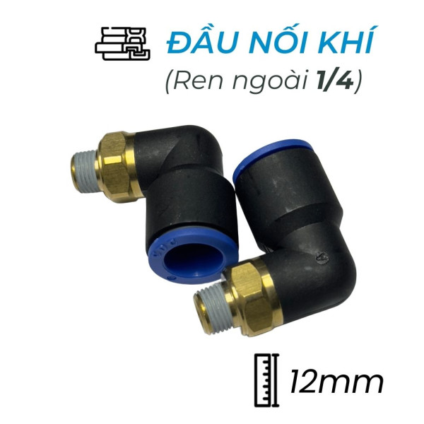 Đầu Nối Nhanh Khí Nén Cong Ø12mm - Ren Ngoài 1/4" CDC MPL 1202 (Màu Đen)