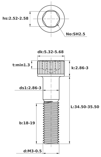 Bản vẽ kỹ thuật Lục Giác Chìm Đầu Trụ Inox 316 DIN912 M3x35 Ren Lửng (50Cái/Bịch)