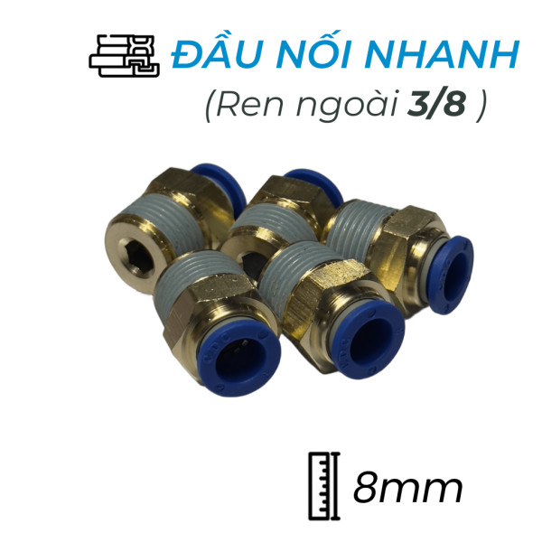 Đầu Nối Nhanh Khí Nén Ø8mm - Ren Ngoài 3/8" CDC MPC 0803 (Màu Xanh)