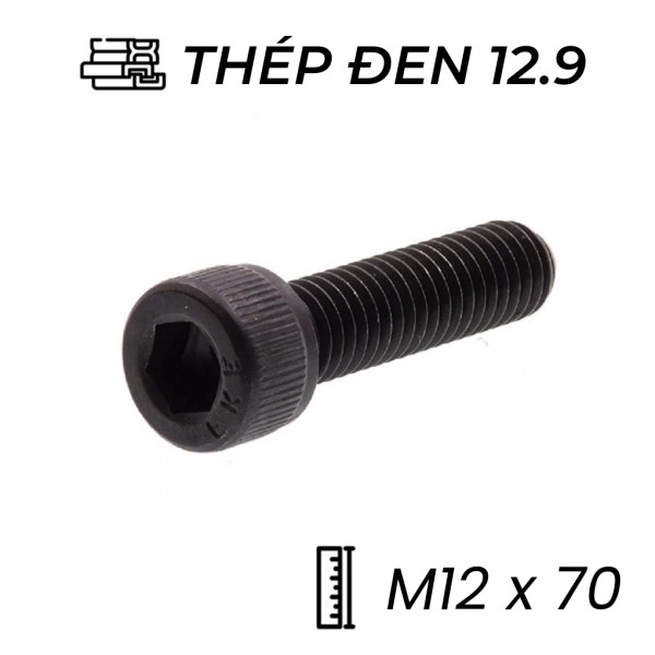 Lục Giác Chìm Đầu Trụ Thép Đen 12.9 DIN912 M12x70