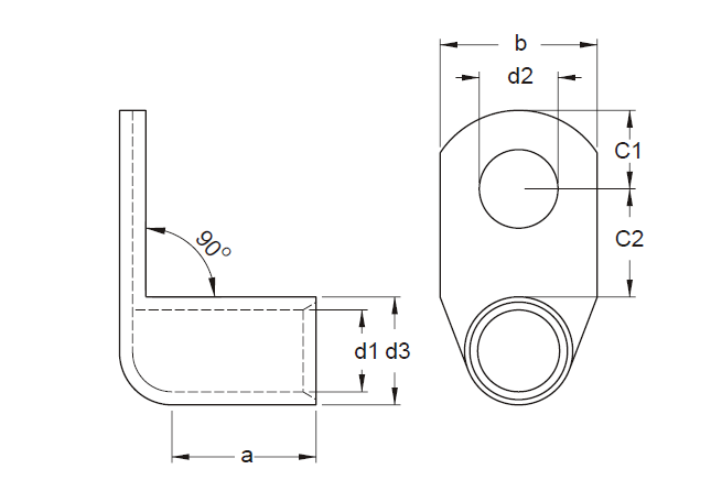 Bản vẽ kỹ thuật Đầu Cosse Đồng Trần 90 Độ KST 10 mm2 TLK10-5-90D
